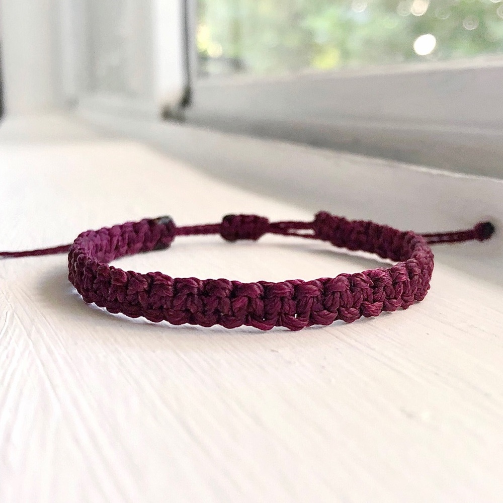 Burgundy Square-knot Macrame Bracelet